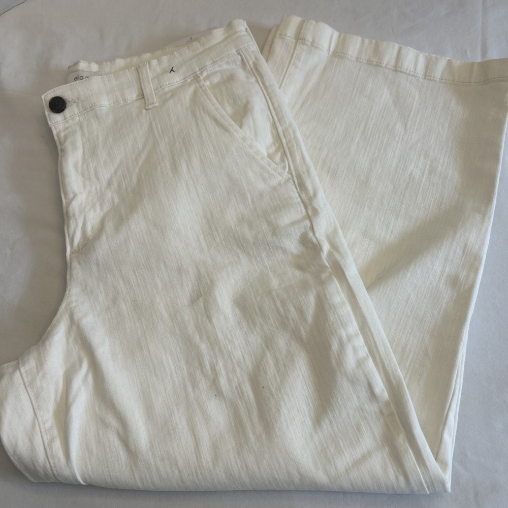Ella Moss Womens Wide Leg Crop Pants Size 12 Cream off White with Pockets J29
